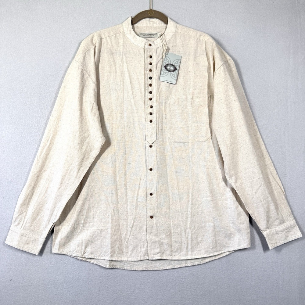 Aran Sweater Market Shirt Mens Large Civilian Flax Linen Blend Grandfather NWT